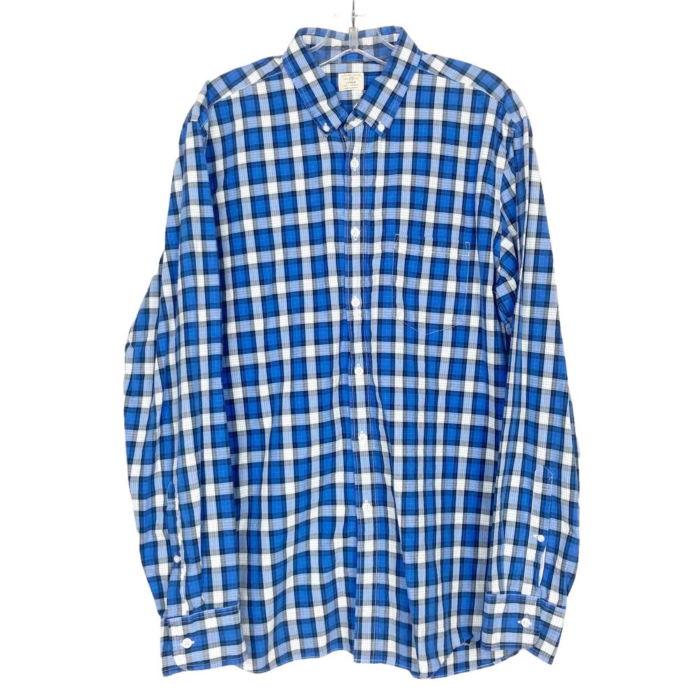 J. Crew Blue Black Plaid Long Sleeve Button Down Sz L